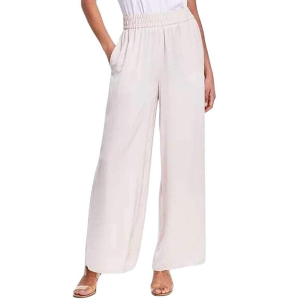 NEW BAR III Womens silky slinky polyester pull on pockets wide leg pants Ivory L